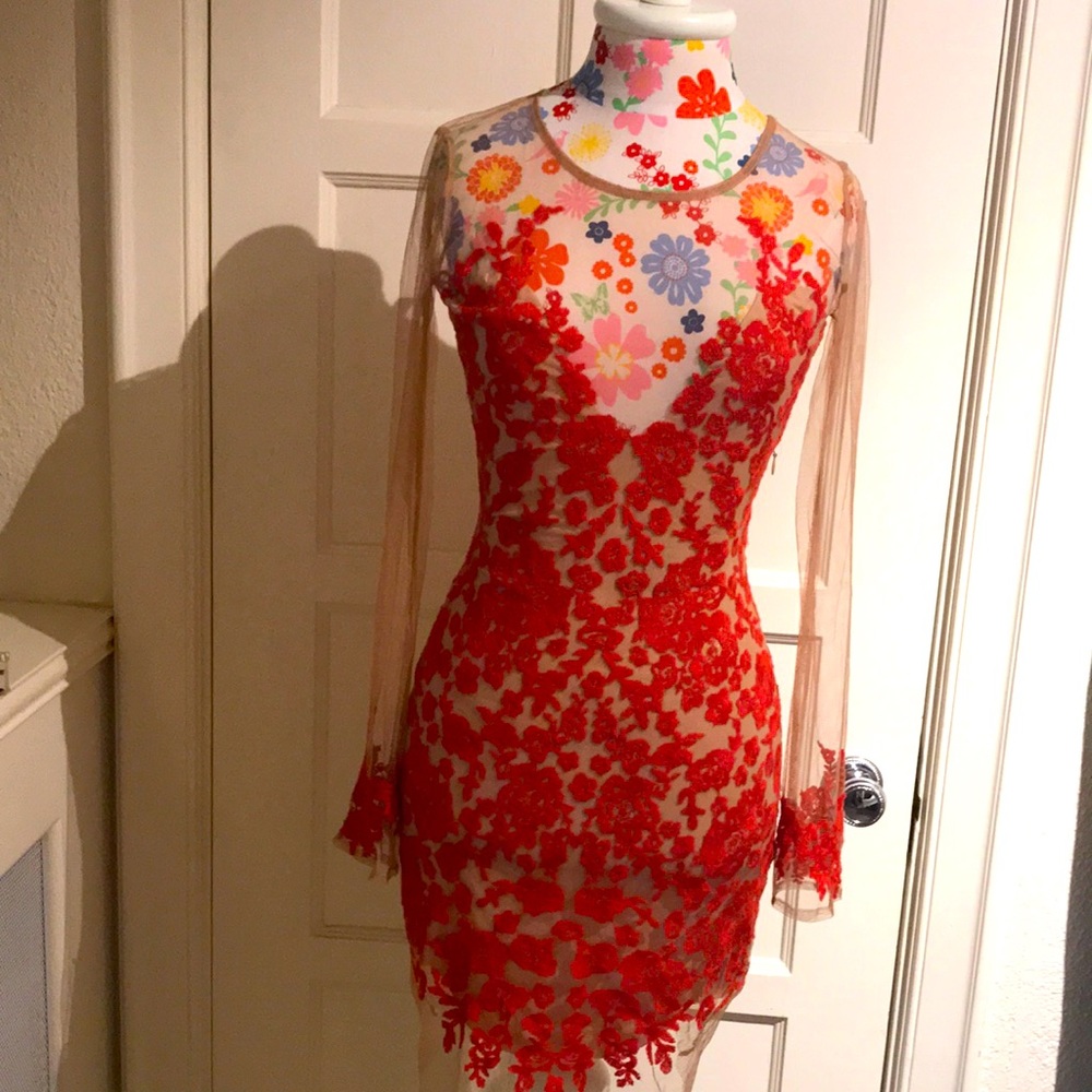 For Love and Lemons orange lace Overlay Sheath Dress - Women